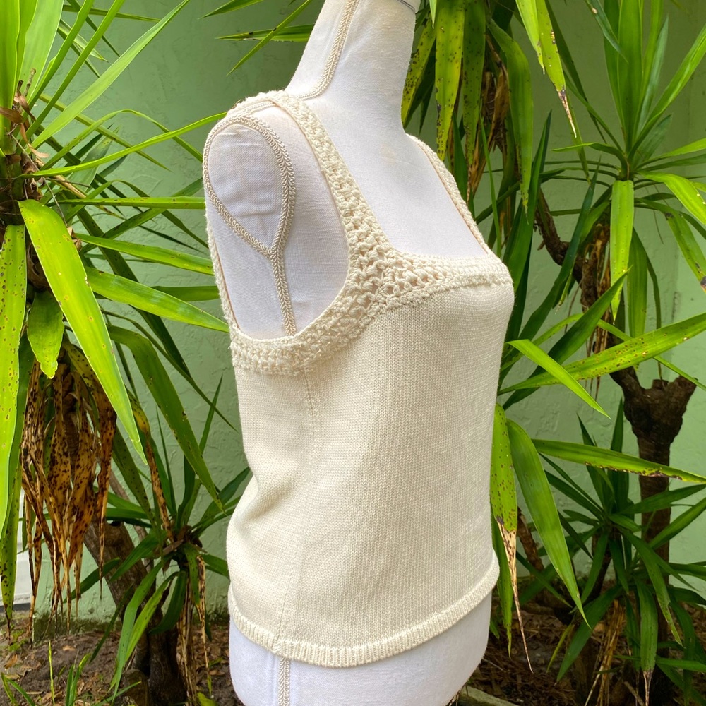 White + Warren Cream Crochet Tank